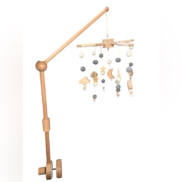 EUC - Boho Baby Mobile - Gender Neutral - Natural Wood w/ Gray and White Accents - Picture 2 of 6